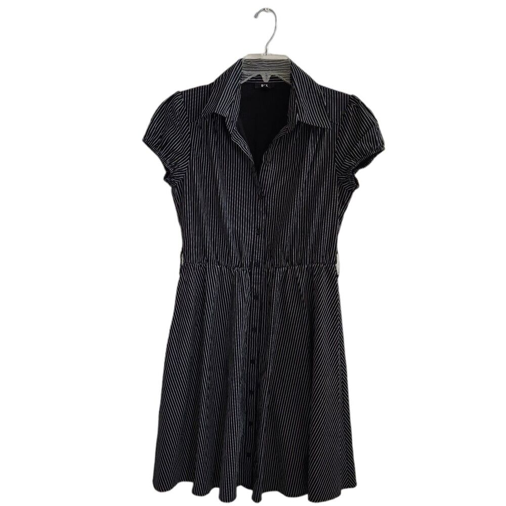 BCX Stripe Flare Collard Dress Button Down Size M/L  (No Belt) Vintage Y2K